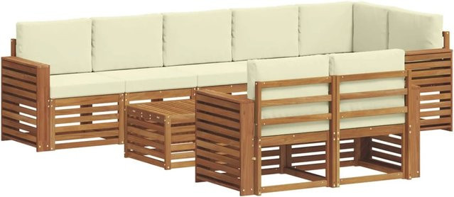 vidaXL Sofagarnitur 9-teilig aus Massivholz Akazie in Natur und Creme mit L-Form und Polsterkissen - Bild 1