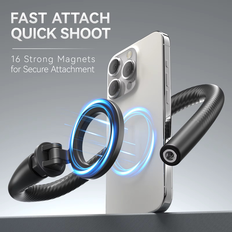 TELESIN Magnetischer Flexibler Silikon Handyständer in Schwarz als Universalhalterung für iPhone 15-11 Pro Max, Huawei, Samsung und Xiaomi - Bild 2