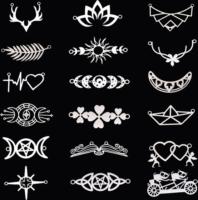 Anhänger Charms Edelstahl, Sonne Stern Mond Blatt Lotus, Silber - Bild 1