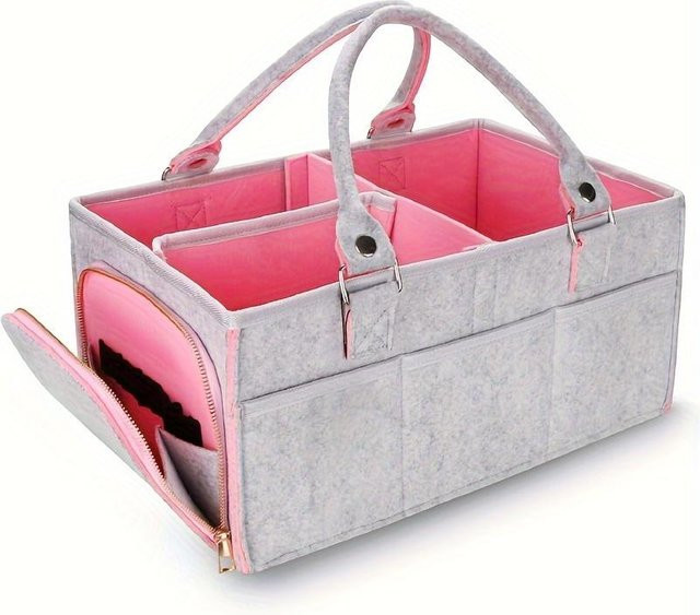 Fashnics Babywindeltasche mit großer Kapazität und Griffen, Wickelkorb für das Kinderzimmer und das Auto, Pink - Bild 1