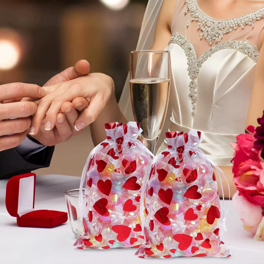 50 Stück rote Herz-Organzabeutel zur Schmuckverpackung und Dekoration für Hochzeit oder Party - Bild 2