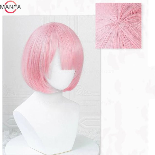 Anime Rem Ram Cosplay Perücke, 30 cm, Blau Rosa Farbverlauf, Synthetisches Haar - Bild 1