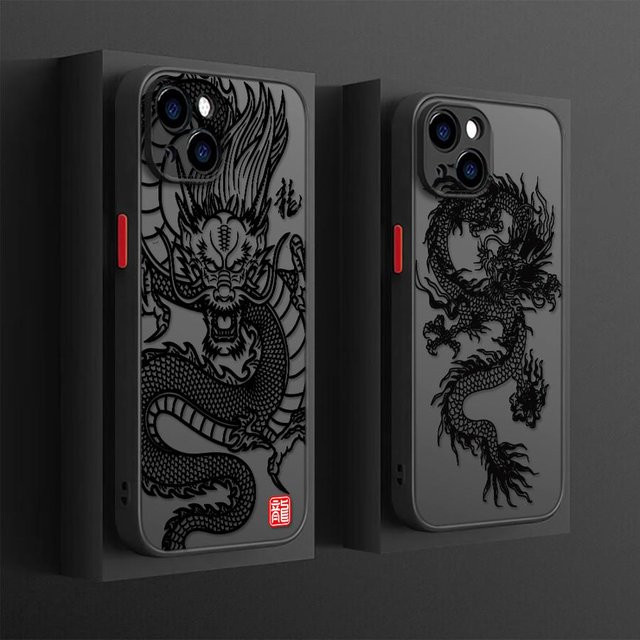 Stoßfeste matte Handyhülle mit chinesischem Drachen-Design für iPhone Modelle von 7 bis 17 Pro Max in Schwarz von jamular - Bild 1