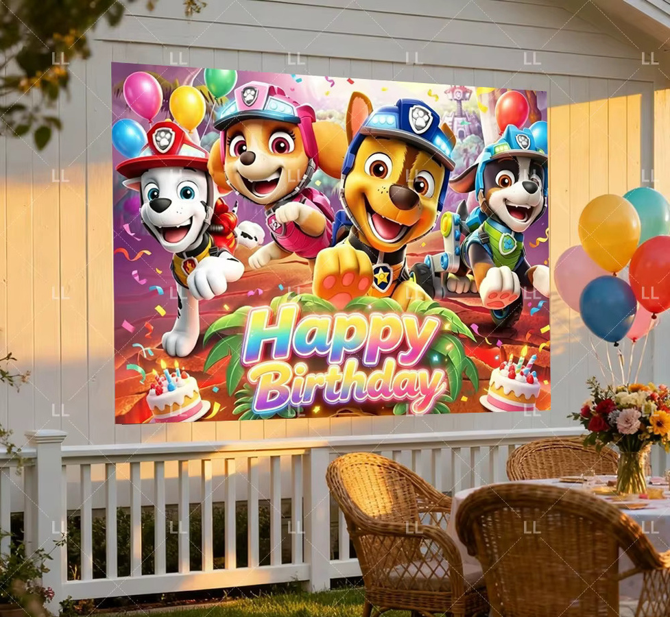 Paw Patrol Brave Dinosaur Island Fotohintergrund für Kindergeburtstage, mehrfarbige Partydekoration mit Welpenmotiven, Breite: 90 cm - Bild 2