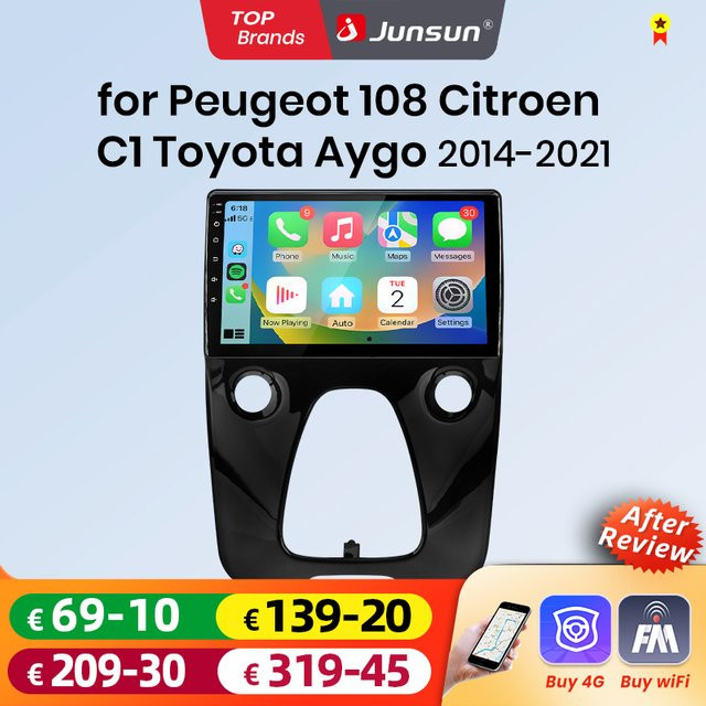 Junsun Android Auto Multimedia Radio mit GPS und drahtlosem CarPlay für Toyota Aygo 2015, Citroen C1 und Peugeot 108, Schwarz, 10.0 Zoll - Bild 1