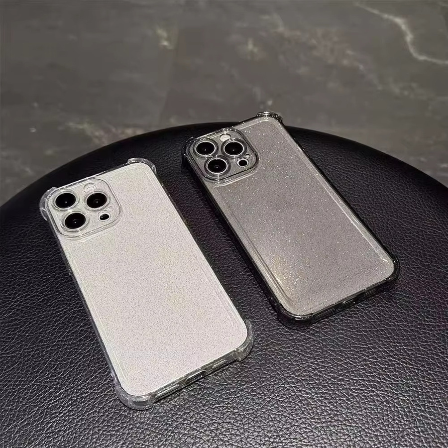 Glitzernde transparente Silikon Handyhülle für iPhone 11 bis iPhone 17 Pro Max, stoßfeste Schutzhülle in Transparent und Schwarz - Bild 1