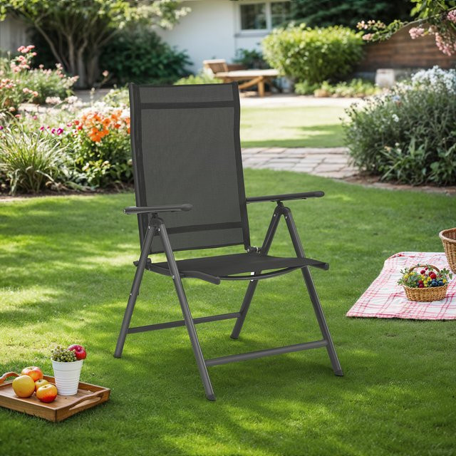 SONGMICS Gartenstühle 2er Set Klappstühle mit Aluminiumgestell und Textilene in Schwarz - Bild 1