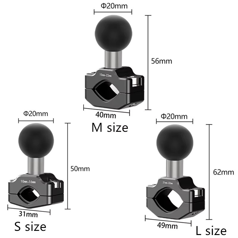 Pljljmsw Kugelkopf-Halterungsadapter für Lenkerklemmen aus Aluminium in Schwarz mit 20mm Kugelkopf - Bild 3