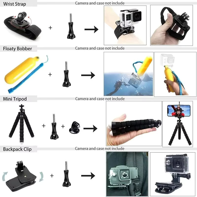 GoPro Action Camera Zubehör-Set für Hero 12, 11, 10 und 9 inklusive schwarzer Tragetasche, wasserdichtem Gehäuse und Stativ-Set - Bild 4