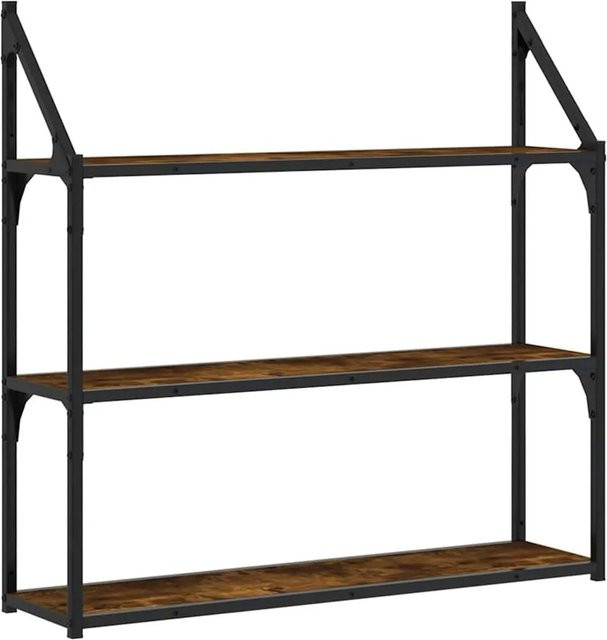 vidaXL Wandregal aus Holzwerkstoff und Stahl in Räuchereiche, B/T/H: 80 x 21 x 78,5 cm - Bild 1