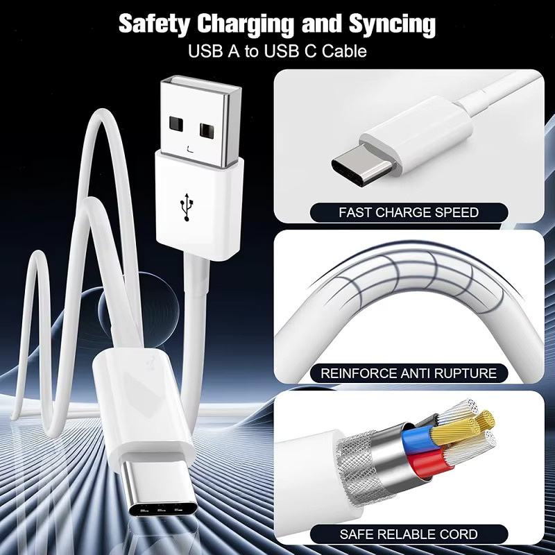 GeydrQ USB-A auf USB-C Ladekabel 30W Datenkabel für Samsung, Huawei und Xiaomi in Schwarz oder Weiß - Bild 4