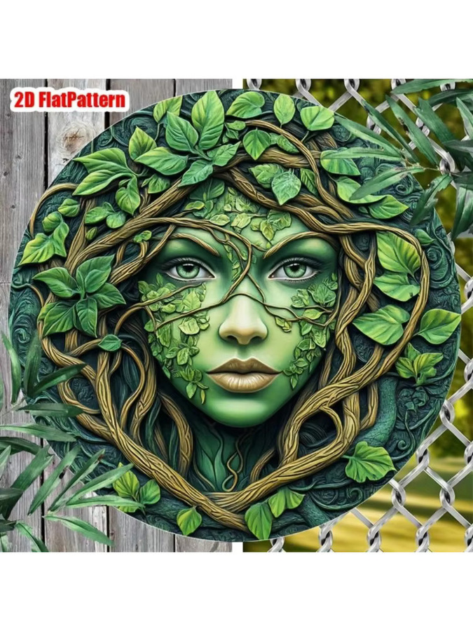 CIFBUY Rundes Aluminiumschild Vintage Green Forest Spirit Wanddekoration in Grün, Durchmesser: 20,3 cm - Bild 4
