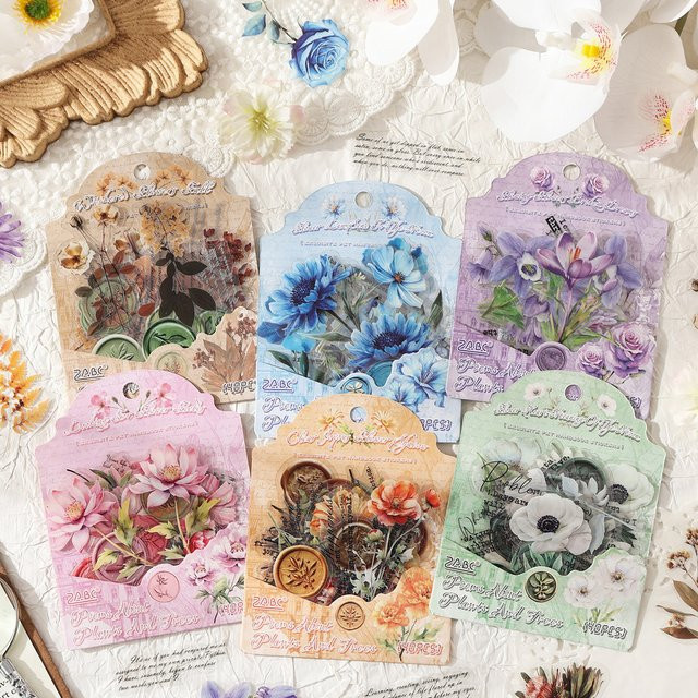 40 Stück Blumen-Aufkleber aus PET in Multicolour für Scrapbook, Journaling und Planer-Collagen - Bild 1