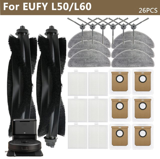 Eufy Zubehör-Set für L50 L60 Staubsauger mit Ersatz-Hauptbürste, Seitenbürsten, Staubbeuteln, Wischtüchern und HEPA-Filtern - Bild 1