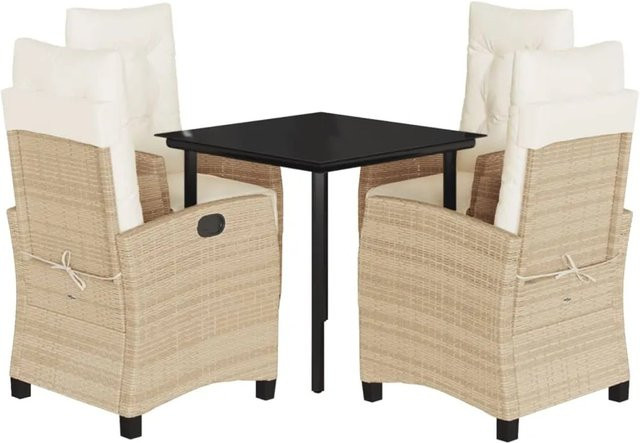 vidaXL 5-teilige Garten-Essgruppe aus Poly Rattan mit Kissen in Beige und Cremeweiß - Bild 1