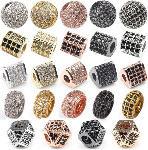 LNMBII Zirkonia Perlen, Geometrie Zylinder, Metall, 3 Teile/Los - Bild 1