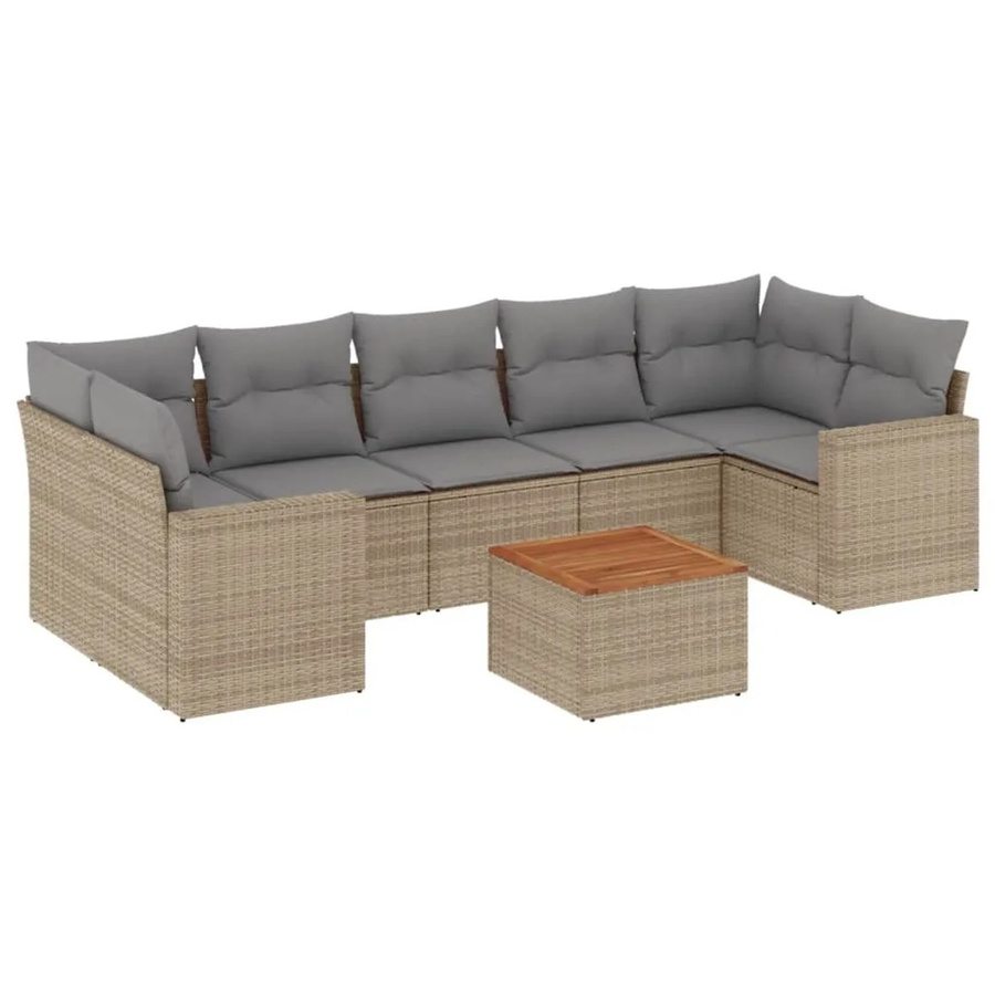 vidaXL 8-teilige Garten-Sofagarnitur aus Poly-Rattan und Akazienholz in Beige mit Kissen - Bild 2