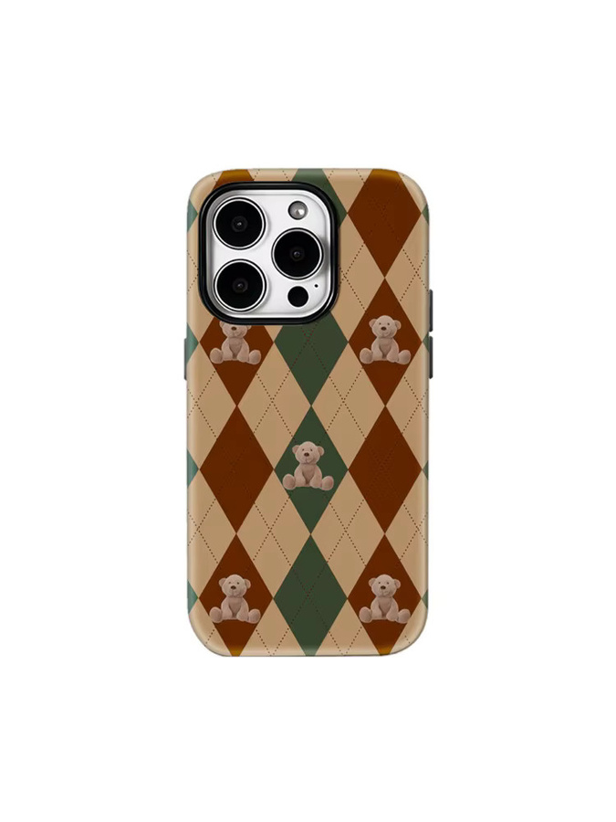 Handyhülle mit Argyle-Muster und Teddybären für iPhone 17 16 15 14 13 12 Pro Max Plus, doppelschichtige Rückseite, Multicolour - Bild 6