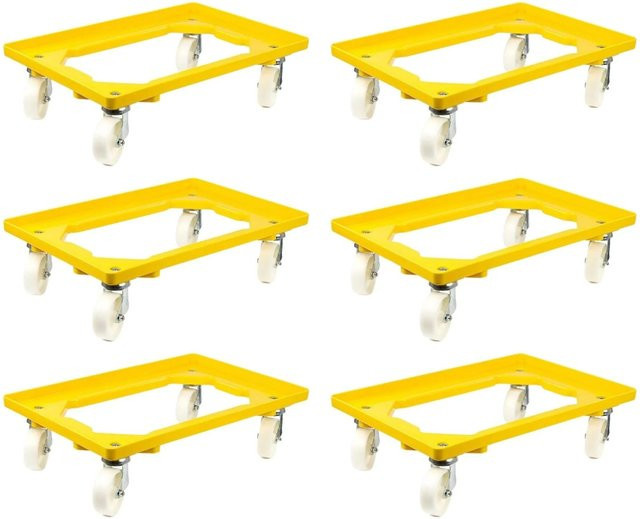 PROREGAL SparSet 6x Transportroller für Euroboxen 60 x 40 cm, Gelb, mit Kunststoffrädern, 2 Lenkrollen und 2 Bremsrollen, Traglast 300 kg - Bild 1