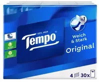 Tempo Papiertaschentücher 3 in 1, samtig weich, 30 Packungen à 10 Stück, weiß und blau - Bild 1