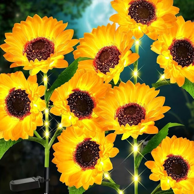 OKAL RED EAST LED Solar-Sonnenblumen Dekorative Gartenbeleuchtung in Gelb mit warmweißem Licht und Erdspieß - Bild 1