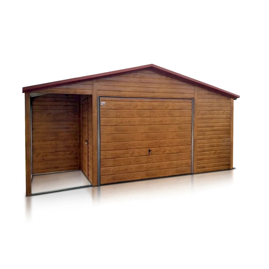 Liderstal Einzelgarage Premium aus Blech mit Satteldach und Schwingtor in Eiche Holznachbildung, B/T/H: 600 x 600 x 280 cm - Bild 2