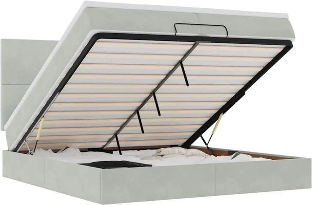 vidaXL Ottomanisches Bett mit Matratzen aus Samt in Hellgrau mit LED-Beleuchtung und USB-Ladeanschluss B/T/H: 200 x 200 x 280 cm - Bild 1
