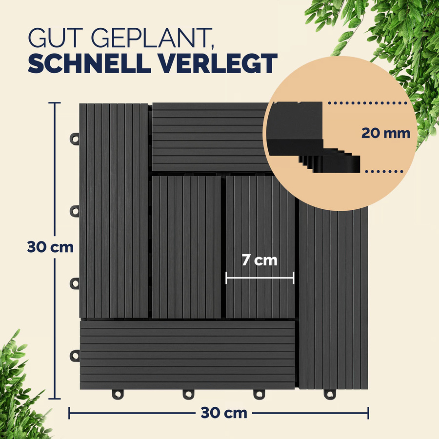 Casaria WPC Mosaik Fliesen 11er-Set Anthrazit B/B: 30 x 30 cm - Bild 2