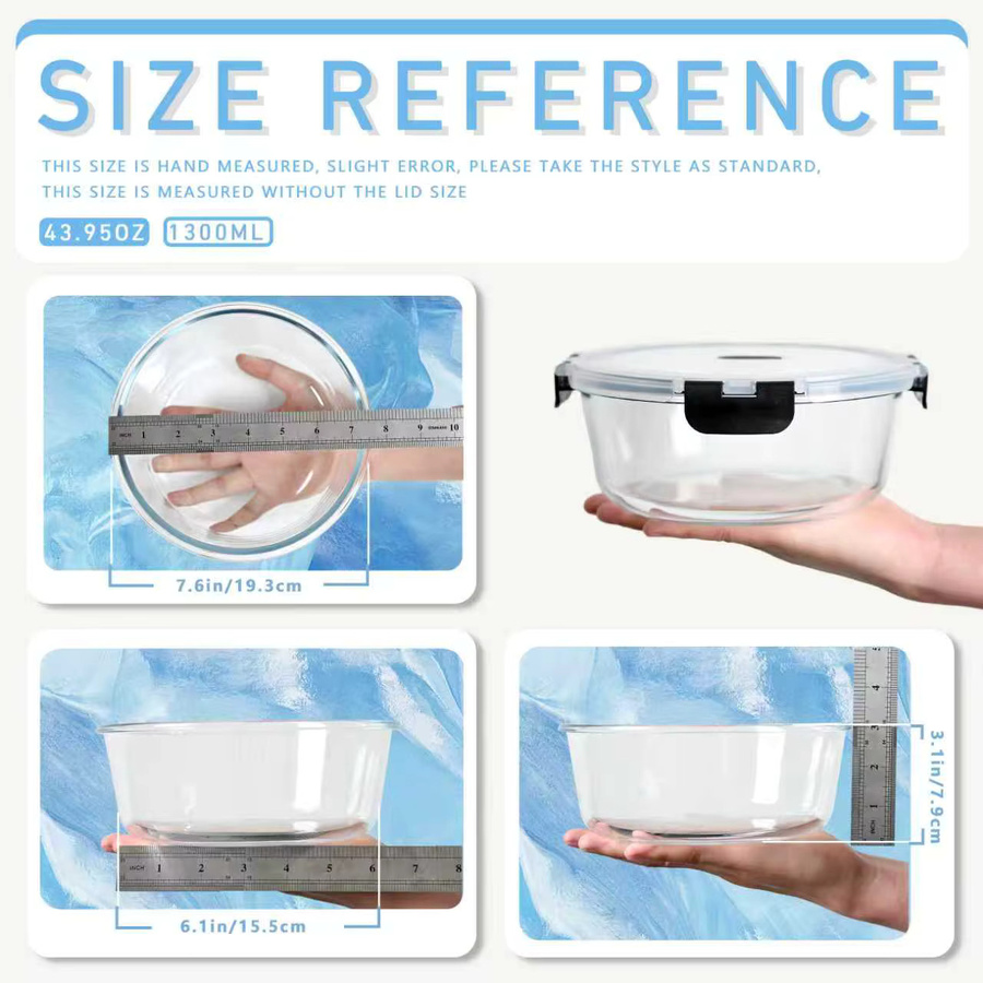 SIAZIH Runde Glas-Frischhaltedose mit Snap-Lid, transparent, 1300 ml, auslaufsicher und mikrowellengeeignet - Bild 2