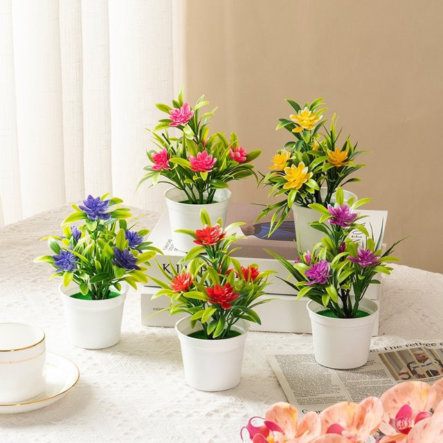 Mini-Blumentopf mit künstlichen Blumen in Orange und Multicolour für Tischdekoration und Hochzeit - Bild 1