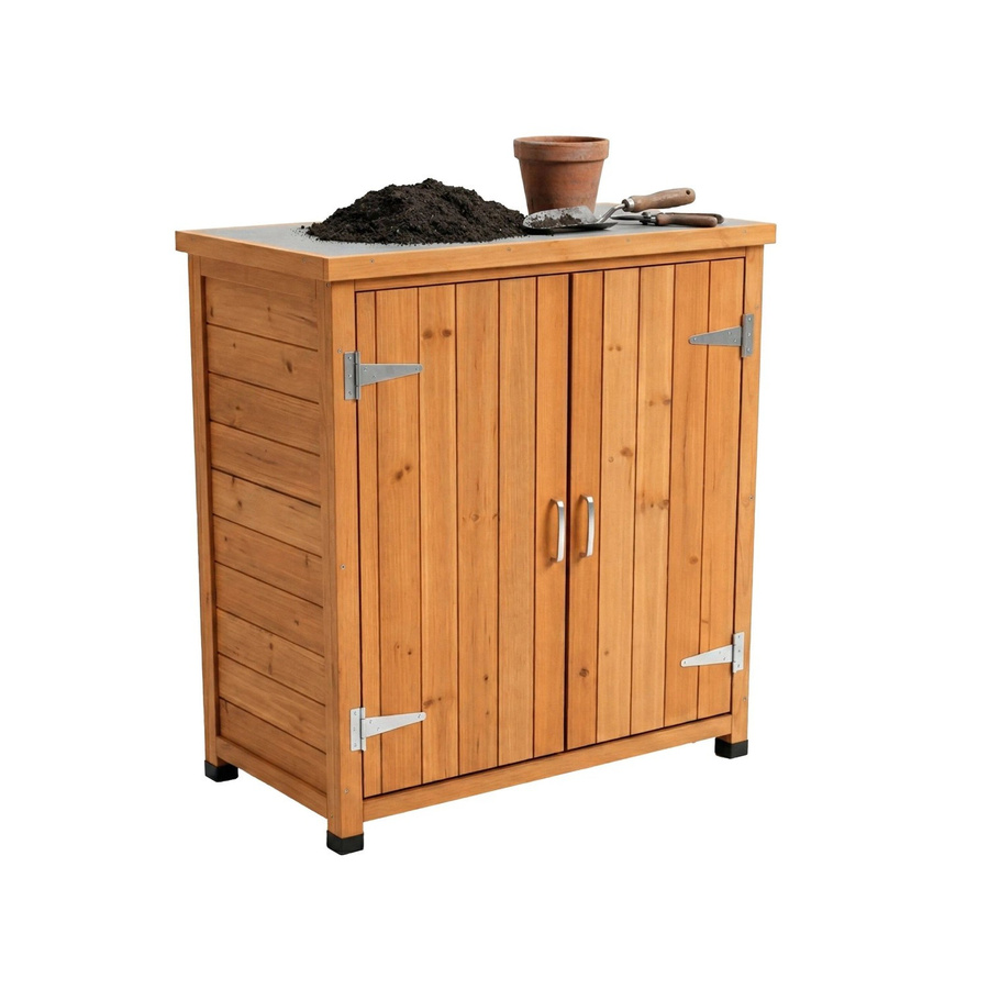 Relaxdays Pflanztisch aus Tannenholz und verzinktem Stahl mit Unterschrank in Orange, B/T/H: 90 x 75 x 40 cm - Bild 2