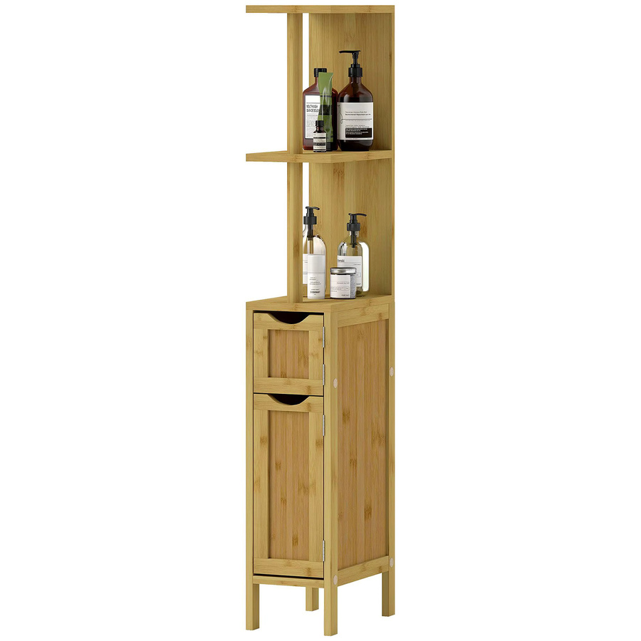 HOMCOM Badezimmermöbel aus Bambus und MDF in Beige und Braun mit 2 Schränken und 2 Ablagen, B/T/H: 18 x 30 x 120 cm - Bild 2