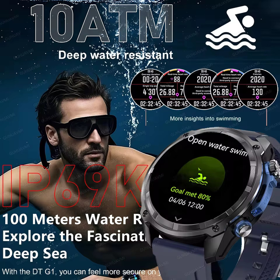 GUHUAVMI Smartwatch für Männer mit GPS Offline-Karte, Kompass, Bluetooth-Anruffunktion und 10ATM Wasserdichtigkeit, Schwarz - Bild 3