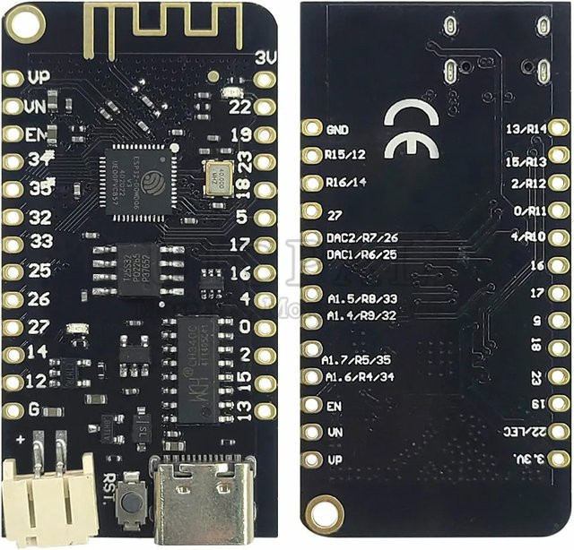 ESP32 BT WLAN MicroPython Development Board mit 4 MB Flash, Lithium-Batterie-Schnittstelle und USB Typ-C in Schwarz - Bild 1