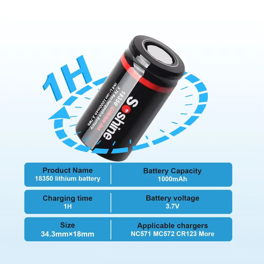 Soshine 18350 Li-Ionen-Akku wiederaufladbare Lithium-Batterie 3,7 V 1000 mAh in Schwarz - Bild 3