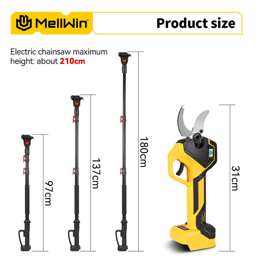 MELLWIN Bürstenlose Elektro-Gartenschere mit 50 mm Schneidblatt und 180 cm Teleskopstange in Gelb für Makita LXT 18V Akku - Bild 5