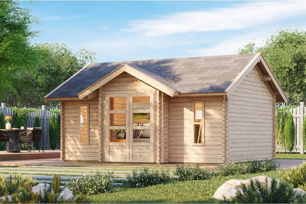 Karibu Gartenhaus Sandstad Blockbohlenhaus mit Fußboden, 38 mm Wandstärke, Fläche: 19 m², Firsthöhe: 293 cm