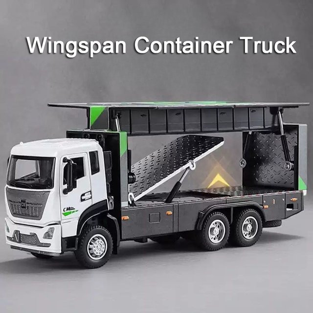MAKEDA Container Truck Modellauto aus Metall im Maßstab 1:32 mit Licht und Sound in Grün und Weiß - Bild 1