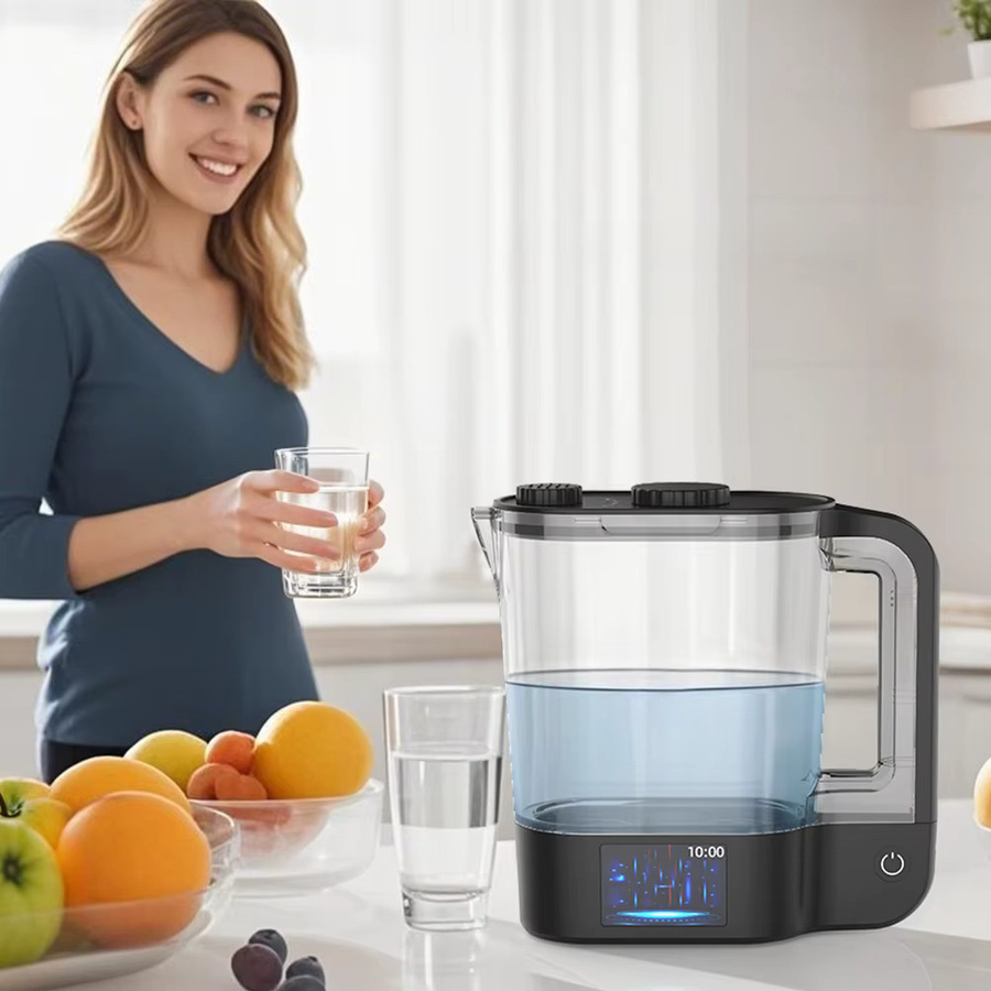 CAWOLO Wasserstoff-Wasser-Ionisator Krug mit SPE PEM-Technologie, 64 Unzen, Schwarz/Transparent - Bild 2