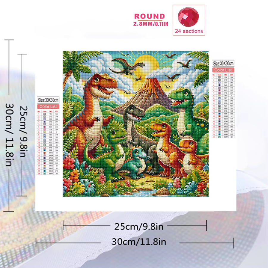 Evershine 5D-Diamantgemälde zum Selbermachen mit Cartoon-Drache und Dinosaurier Motiv, Mehrfarbig, B/H: 20 x 20 cm - Bild 2