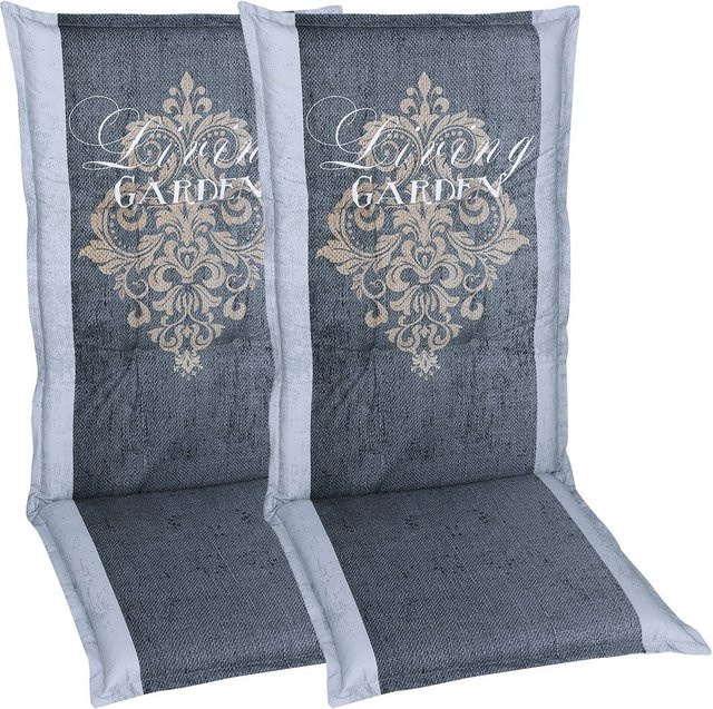 GO-DE TEXTIL Gartenauflage Living Garden 2er Set Mittellehner, Grau, gesteppt mit Schaumstofffüllung - Bild 1