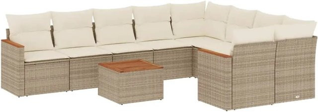 vidaXL 10-teilige Garten-Sofagarnitur aus Poly-Rattan und Akazienholz in Beige und Cremeweiß - Bild 1