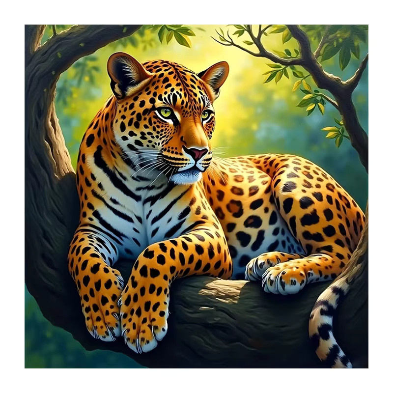 Huacan Rundes Diamantgemälde Leoparden im Baum als Tierkunst Dekoration, Mehrfarbig, Durchmesser: 20 cm - Bild 4
