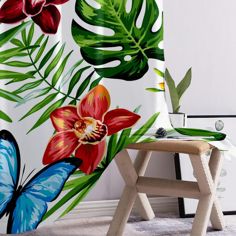 Dekorative Vorhänge Tropische Vegetation mit Stangendurchzug, 2er-Set, Mehrfarbig, B: 50 cm, H: 140 cm - Bild 1
