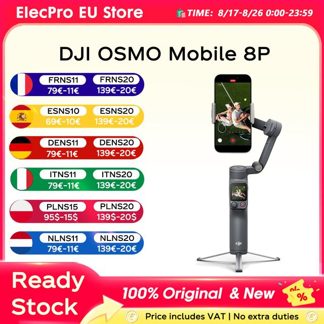 DJI OSMO Mobile 8P Gimbal-Stabilisator für iPhone und Android mit 3-Achsen-Stabilisierung, Funksteuerung, Tracking, Verlängerungsstange und Stativ - Bild 1
