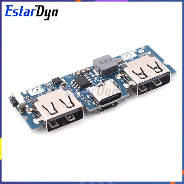 Estardyn 18650 Batterieladegerät-Platine mit Dual-Ausgang Boost-Modul, USB-C und Micro-USB, 5 V 2,4 A, Blau - Bild 1