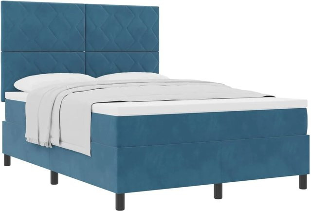 vidaXL Boxspringbett mit Matratze in Dunkelblau, modernes Design mit Taschenfederkern, B/T/H: 160 x 200 x 28 cm - Bild 1