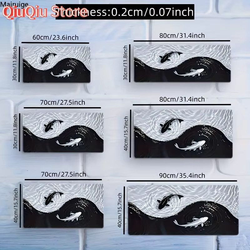 Potdemiel Japanische Schreibtischunterlage mit Koi-Fisch Motiv in Schwarz-Weiß, B/T: 80 x 30 cm - Bild 3