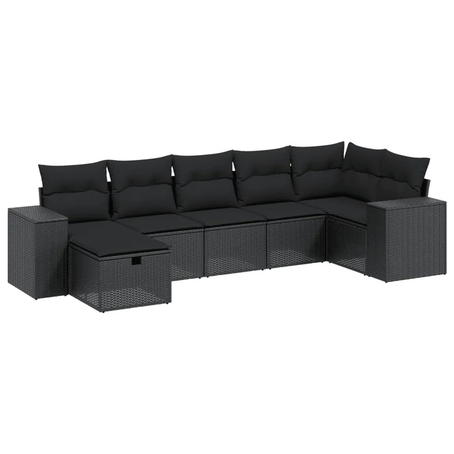 vidaXL 8-tlg Garten-Sofagarnitur in L-Form mit Kissen und Polsterung, Schwarz - Bild 2