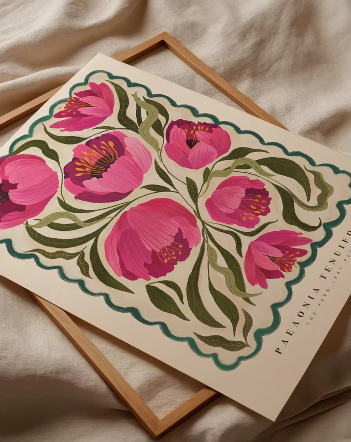 Summer Peony Art Print von SHENCHEN – Bunte handgezeichnete Blumenillustration als moderner Paper Poster in Pink und Multicolour - Bild 3